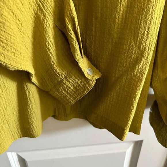 EUC - Chico’s Design Yellow/Green Textured Long Sleeve Blouse/Top Size 12/14 - Picture 3 of 8